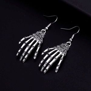Antiqued Silver Skeleton Hand Earrings